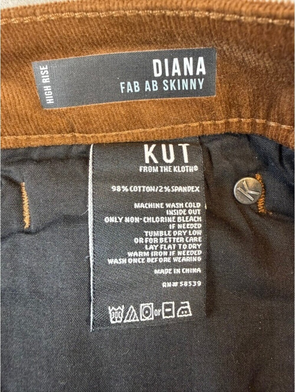 KUT from the Kloth Diana Fab AB Skinny High Rise Corduroy Pants in Cognac, Sz 12 - Picture 3 of 9